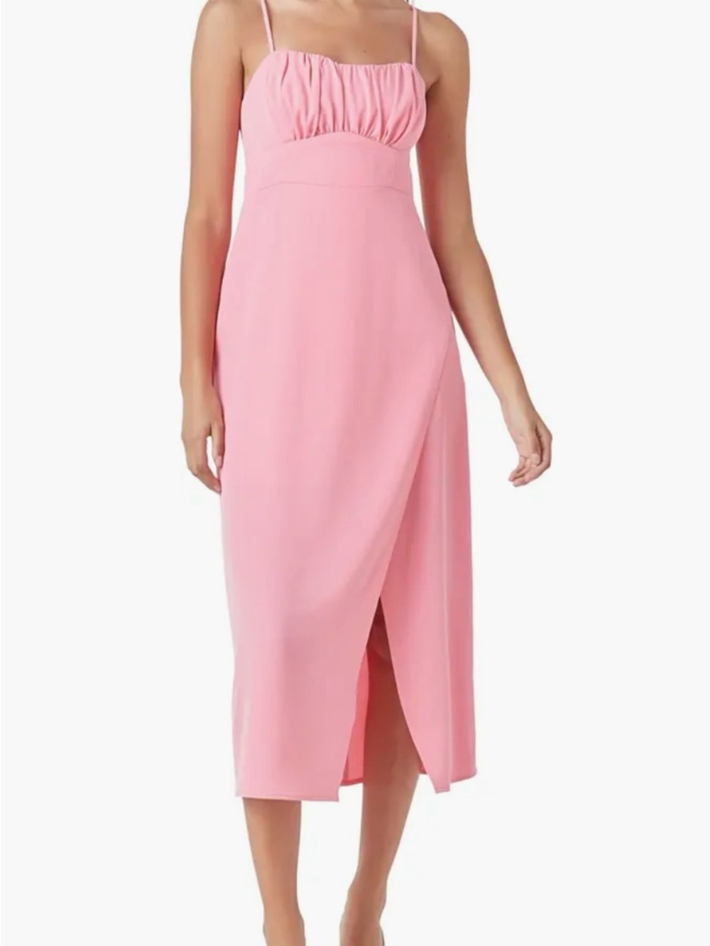 Endless Rose Pink Spaghetti-Strap Midi Dress with Front Wrap